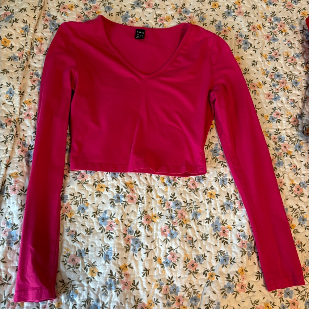 SHEIN Red Fitted Long Sleeve Crop Top
